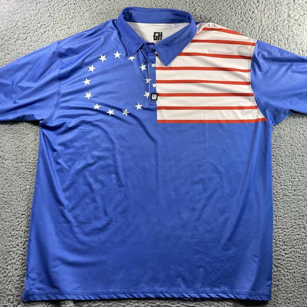 Greater Half Polo Shirt Mens 3XL XXXL Blue American Flag Betsy Ross Stars Golf